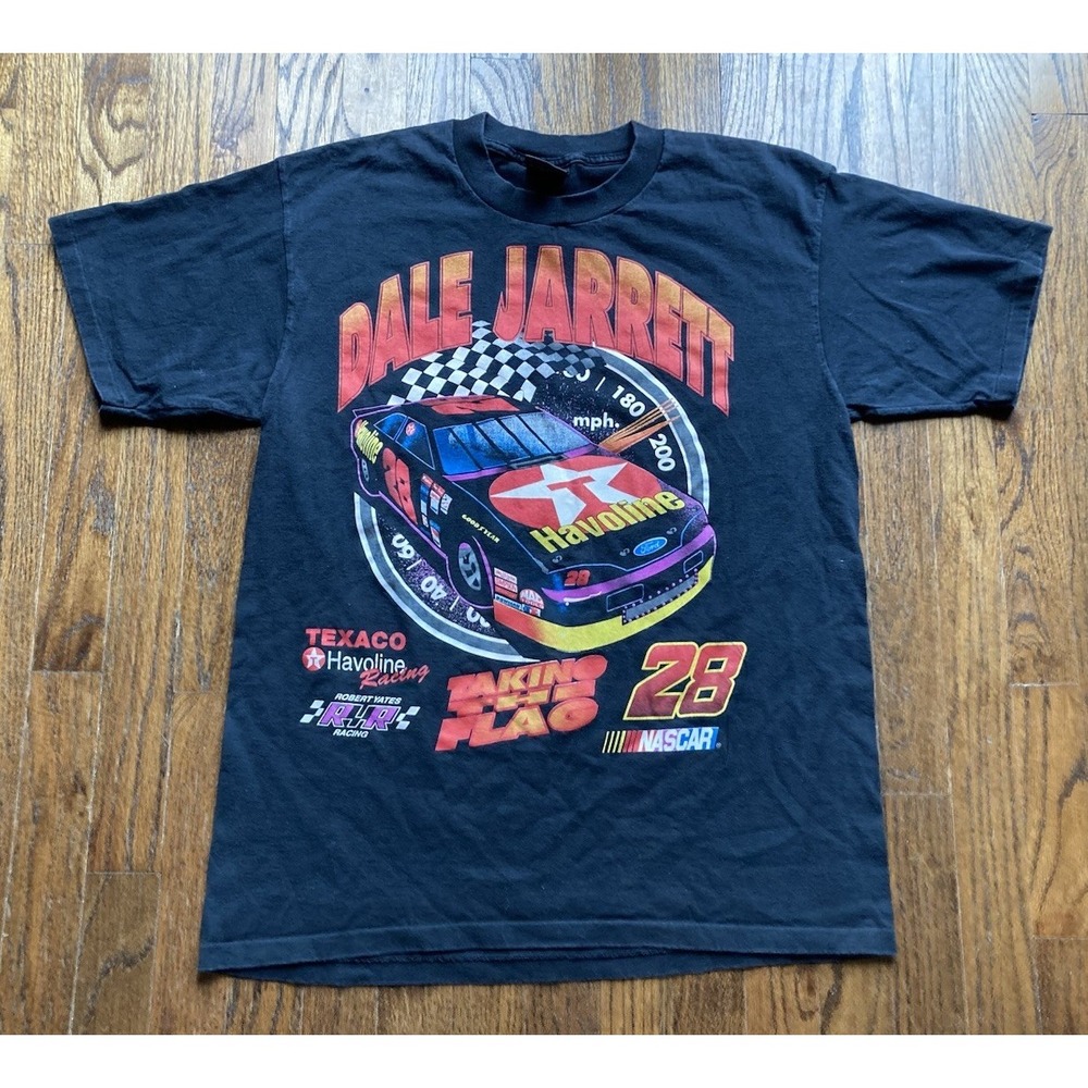 Vintage 90s Dale Jarrett NASCAR T Shirt Mens Size Large Black Single Stitch USA